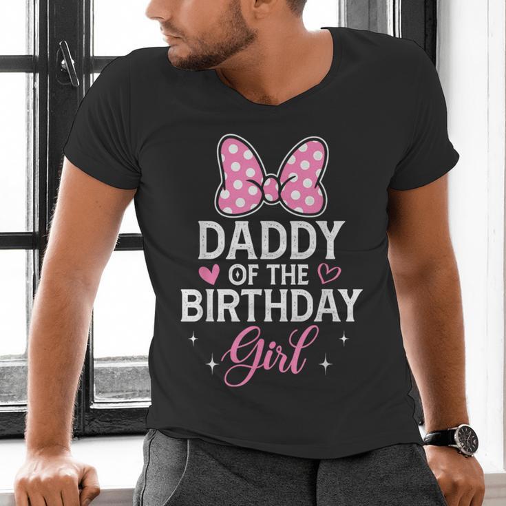 Daddy Of The Birthday Girl Pink Bow Birthday Family Matching Men's V-Neck T-Shirt