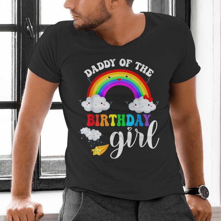 Daddy Of The Birthday Girl Rainbow B-Day Matching Family Men's V-Neck T-Shirt