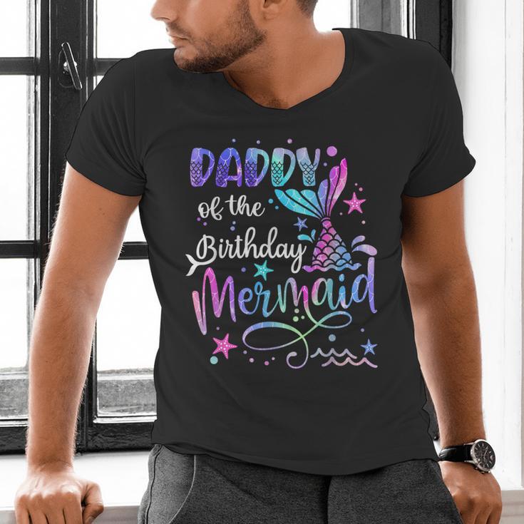 Daddy Of The Birthday Mermaid Matching Family Party Father's Men's V-Neck T-Shirt