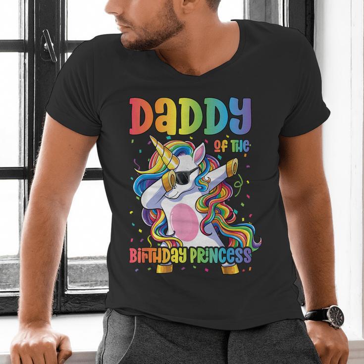 Daddy Of The Birthday Princess Girl Dabbing Unicorn Dad Men's V-Neck T-Shirt Daddy Of The Birthday Princess Girl Dabbing Unicorn Dad Men's V-Neck T-Shirt