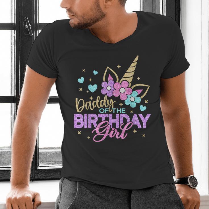 Daddy Of The Birthday Princess Girl Dad Unicorn Bday Party Men's V-Neck T-Shirt
