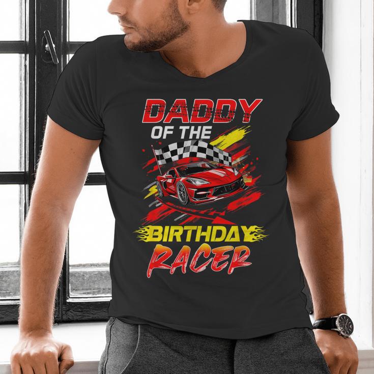 Daddy Of The Birthday Racer Race Car Party Family Matching Men's V-Neck T-Shirt