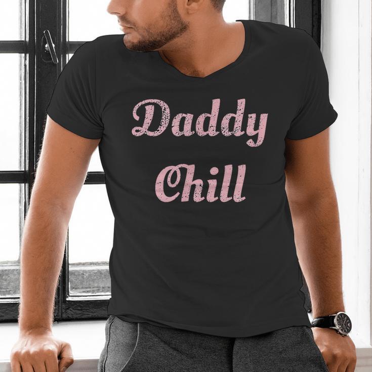 Daddy Chill Pink Distressed Men's V-Neck T-Shirt