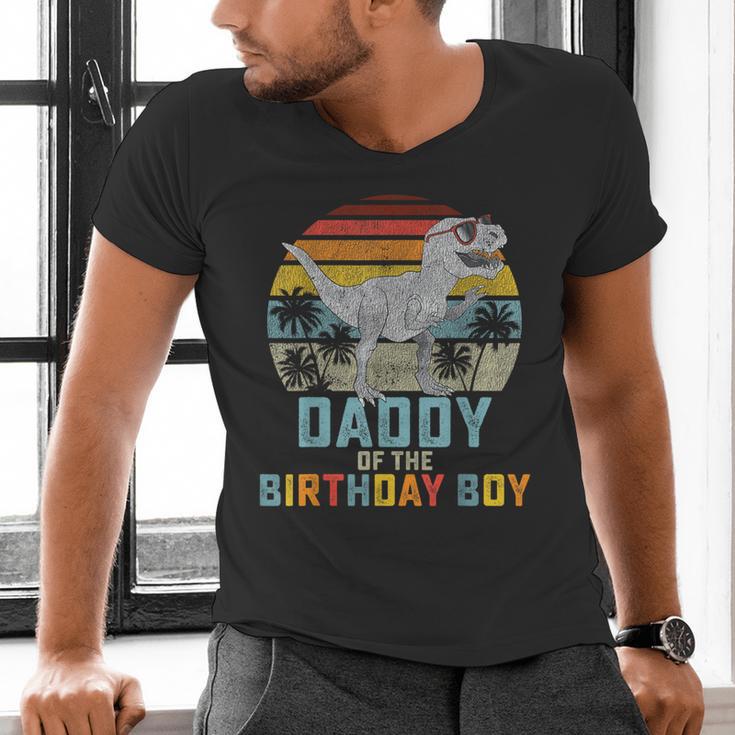 Daddy Dinosaur Of The Birthday Boy Dad Matching Family Men's V-Neck T-Shirt