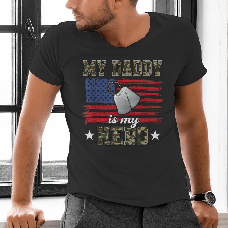 My Daddy Is My Hero Military Dad American Flag Army Proud Ar Men's V-Neck T-Shirt