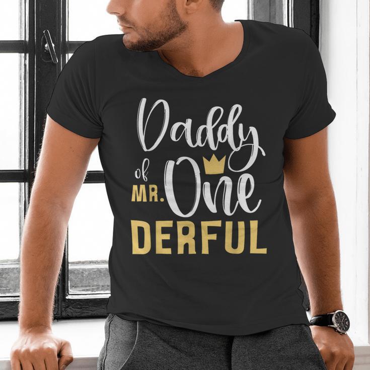 Daddy Of Mr Onederful 1st Birthday First One-Derful Matching Men's V-Neck T-Shirt