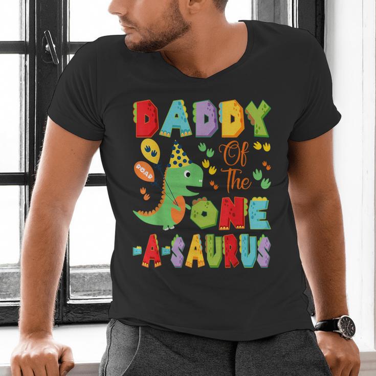 Daddy Of The One-A-Saurus 1St Birthday Boy Dinosaur Men's V-Neck T-Shirt Daddy Of The One-A-Saurus 1St Birthday Boy Dinosaur Men's V-Neck T-Shirt
