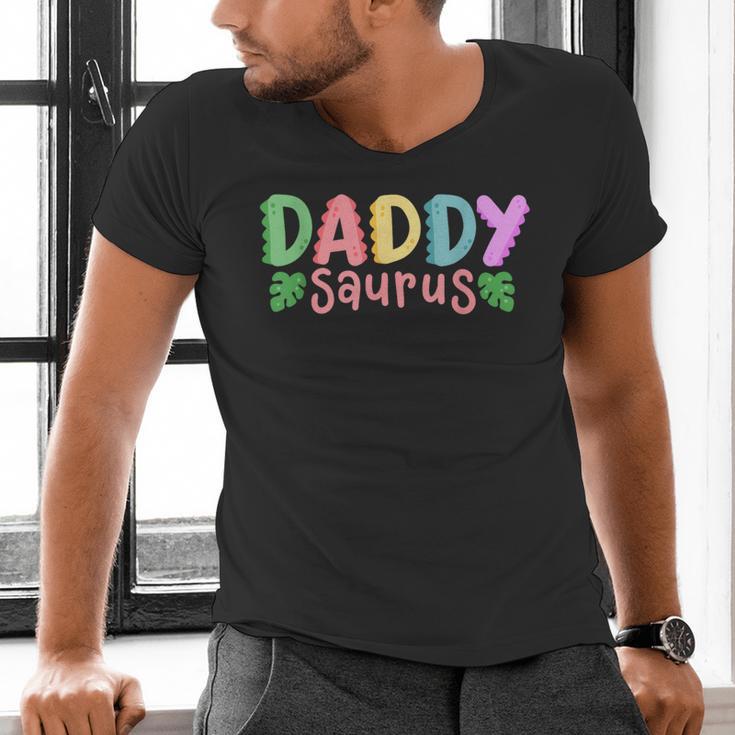 Daddy Saurus Kids Dinosaur Birthday Party Family Matching Men's V-Neck T-Shirt