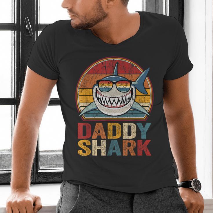 Daddy Shark Retro Shark Shirt Pajamas For Dad Dad Men's V-Neck T-Shirt Daddy Shark Retro Shark Shirt Pajamas For Dad Dad Men's V-Neck T-Shirt