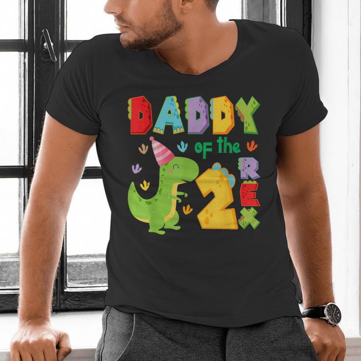 Daddy Of The Two Rex 2Nd Birthday Boy Dinosaur T-Rex Men's V-Neck T-Shirt
