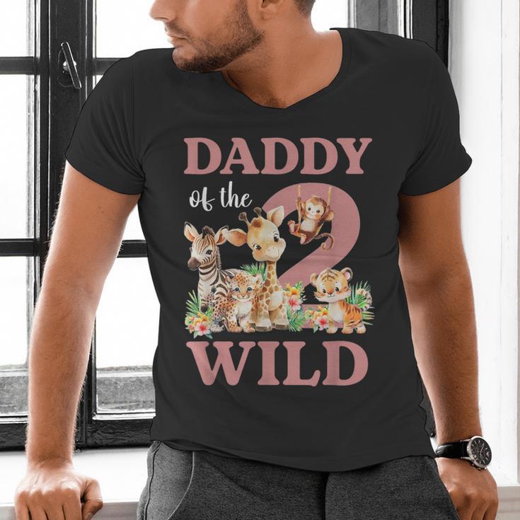 Daddy Of The Two Wild Zoo 2nd Birthday Safari Jungle Animal Men's V-Neck T-Shirt