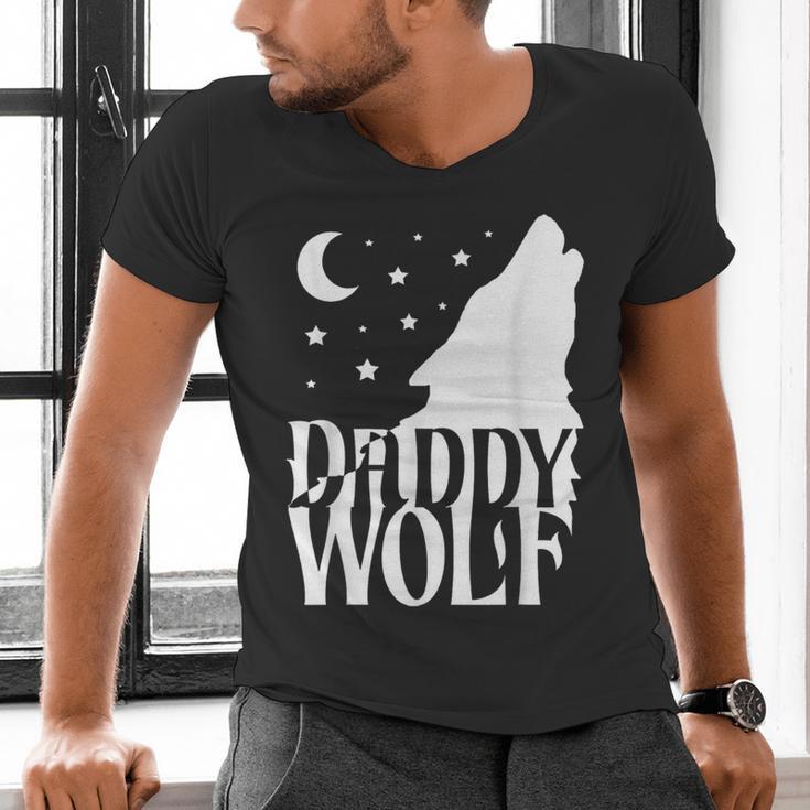 Daddy Wolf Matching Family Tribe Wolves Moon Men's V-Neck T-Shirt