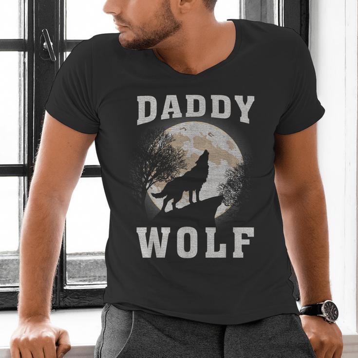Daddy Wolf Wolves Dad Moon Fathers Day Men's V-Neck T-Shirt