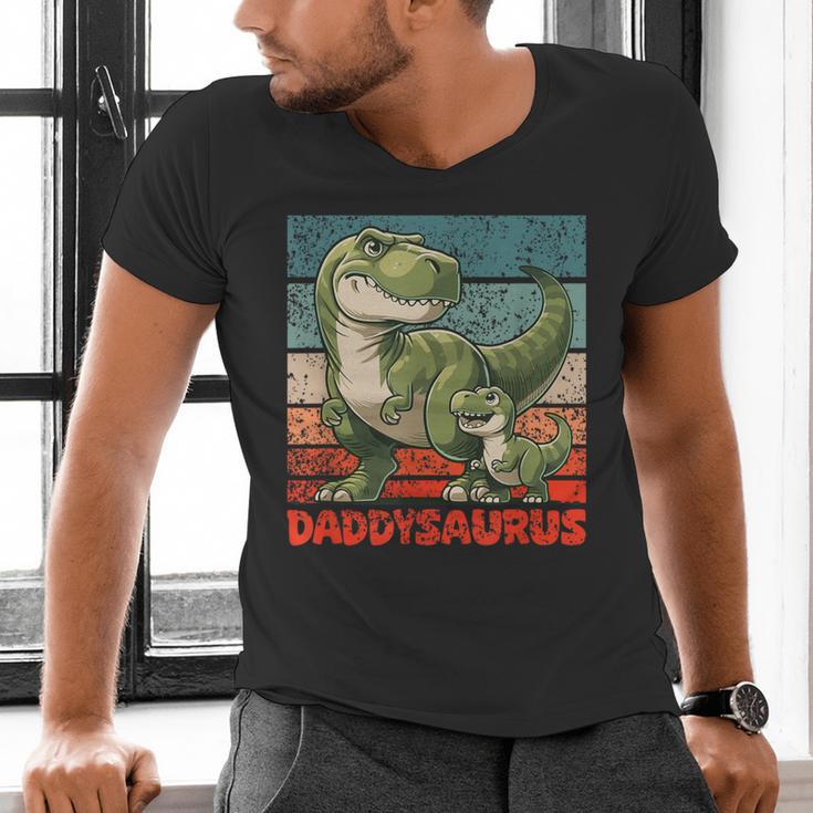 Daddysaurus Father's Day Best Dad T-Rex Papa Men's V-Neck T-Shirt