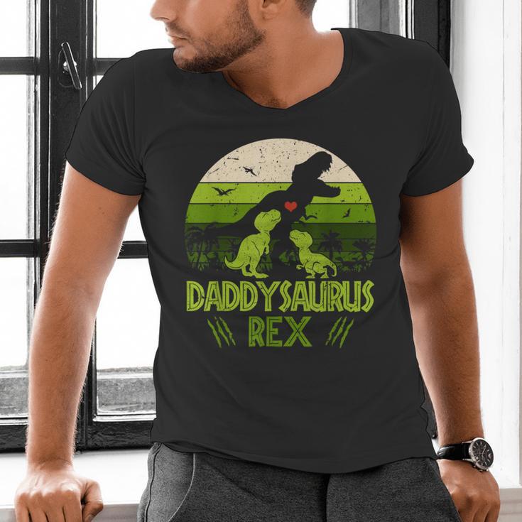 Daddysaurus Rex 2 Kids Sunset Tshirt For Fathers Day Men's V-Neck T-Shirt Daddysaurus Rex 2 Kids Sunset Tshirt For Fathers Day Men's V-Neck T-Shirt