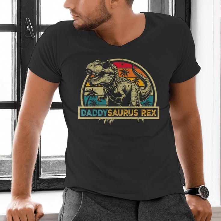 Daddysaurus Rex Dinosaur Daddy Saurus Rex Family Matching Men's V-Neck T-Shirt