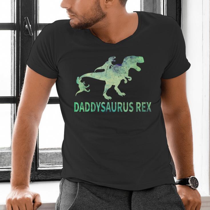 DaddysaurusRex Dinosaur Daddy Saurus Dad 2 Two Kids Dino Men's V-Neck T-Shirt DaddysaurusRex Dinosaur Daddy Saurus Dad 2 Two Kids Dino Men's V-Neck T-Shirt