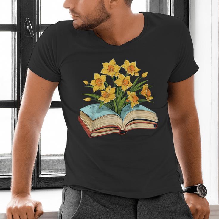 Daffodils Flowers Book Floral Men's V-Neck T-Shirt