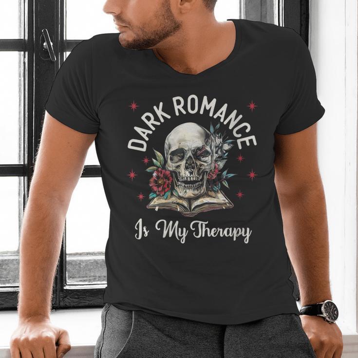 Dark Romance Is My Therapy Book Lover Merch Trigger Warning Men's V-Neck T-Shirt