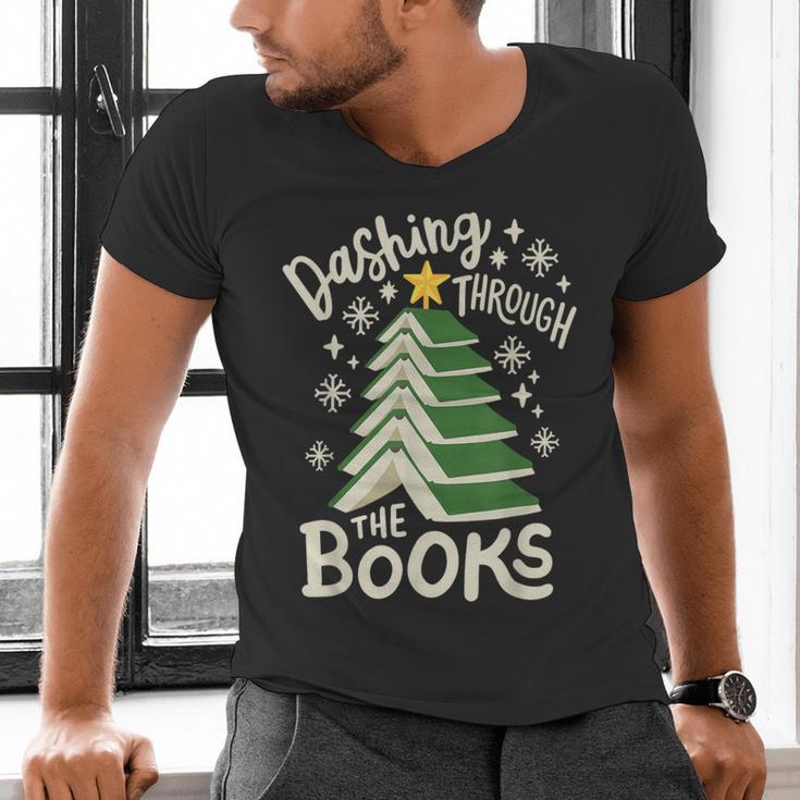Dashing Through The Books Christmas Book Lovers Men Women Men's V-Neck T-Shirt