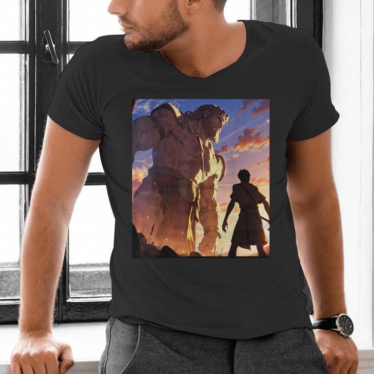 David And Goliath Bible Book Of Samuel Famous Bible Story Men's V-Neck T-Shirt