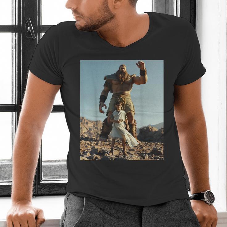 David And Goliath Bible Book Of Samuel King David Men's V-Neck T-Shirt