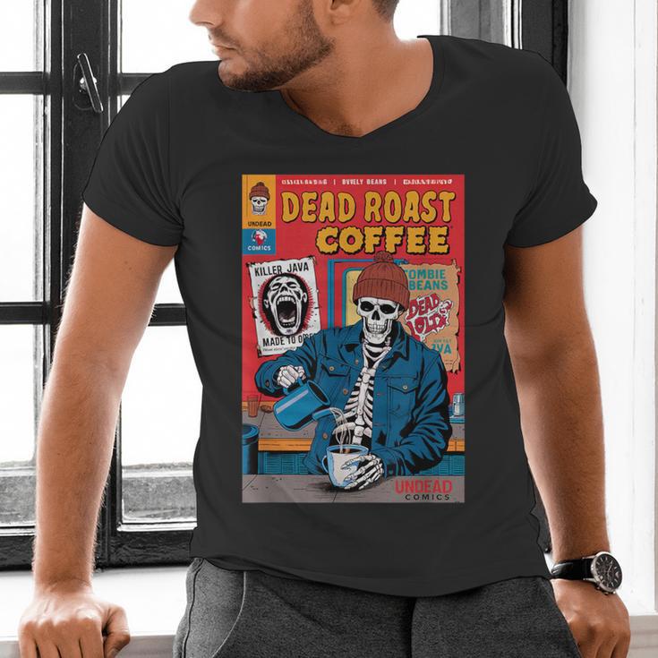 Dead Roast Coffee Comic Book Cover Style Skeleton Barista Men's V-Neck T-Shirt