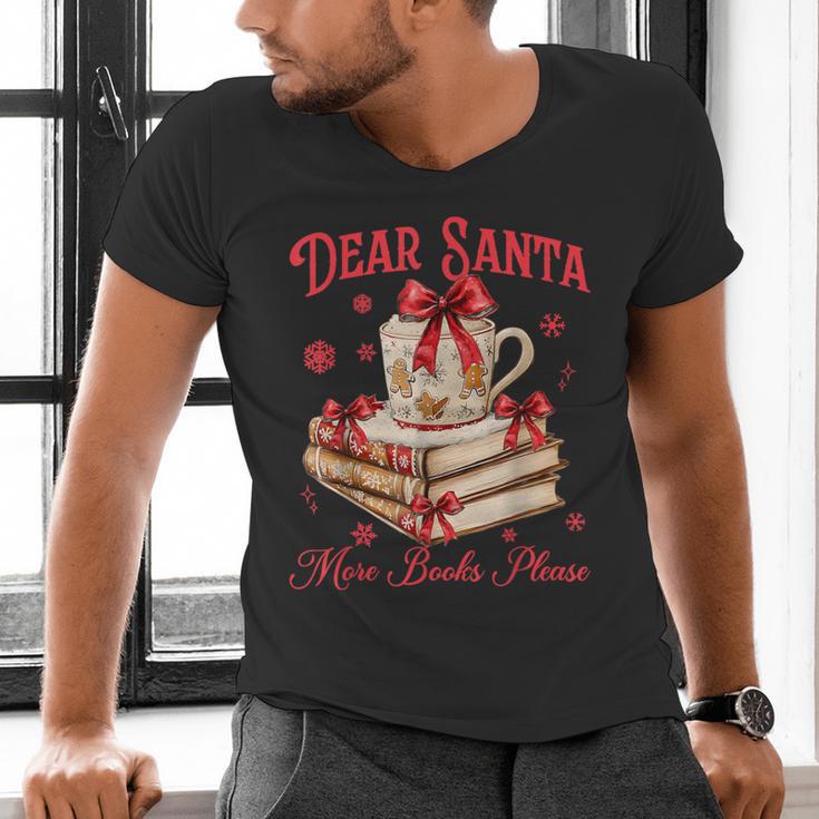 Dear Santa More Books Please Coquette Bow Books Christmas Men's V-Neck T-Shirt