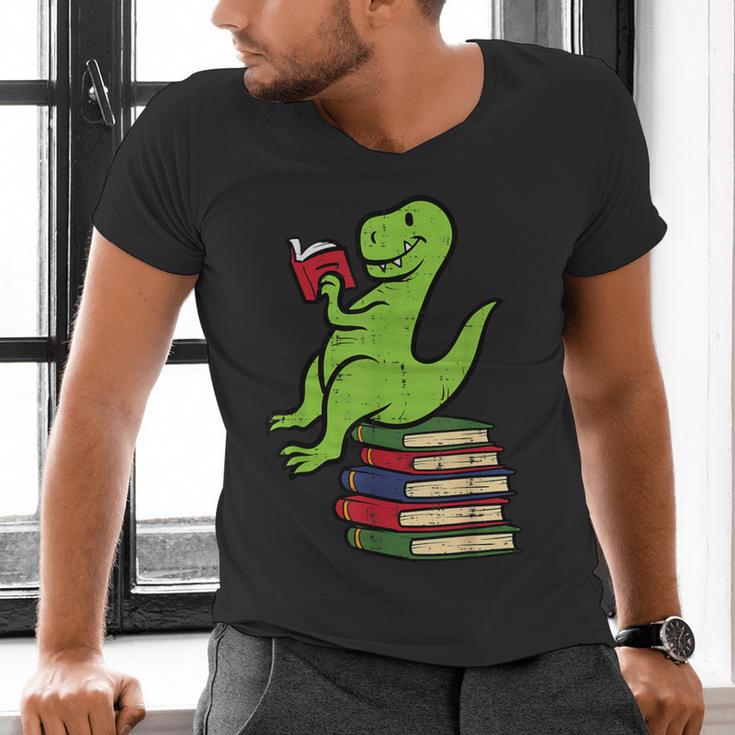 Dino Reading Read Reading Librarian Book Men Boys Kids Men's V-Neck T-Shirt