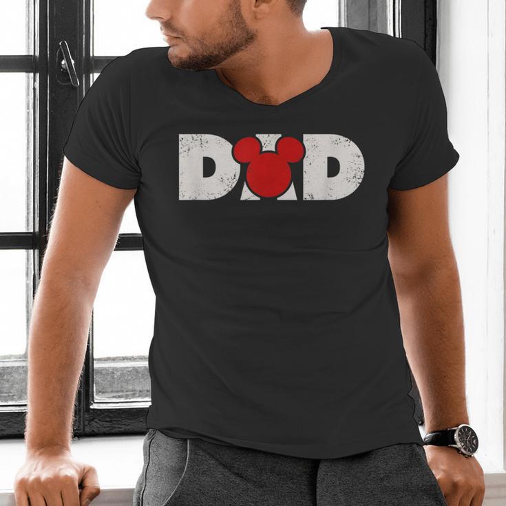 Disney Mickey And Friends Dad Mickey Distressed Text Logo Men's V-Neck T-Shirt