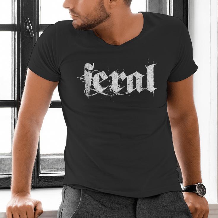 Distressed Sarcastic Wild Women Introvert People Men Feral Men's V-Neck T-Shirt