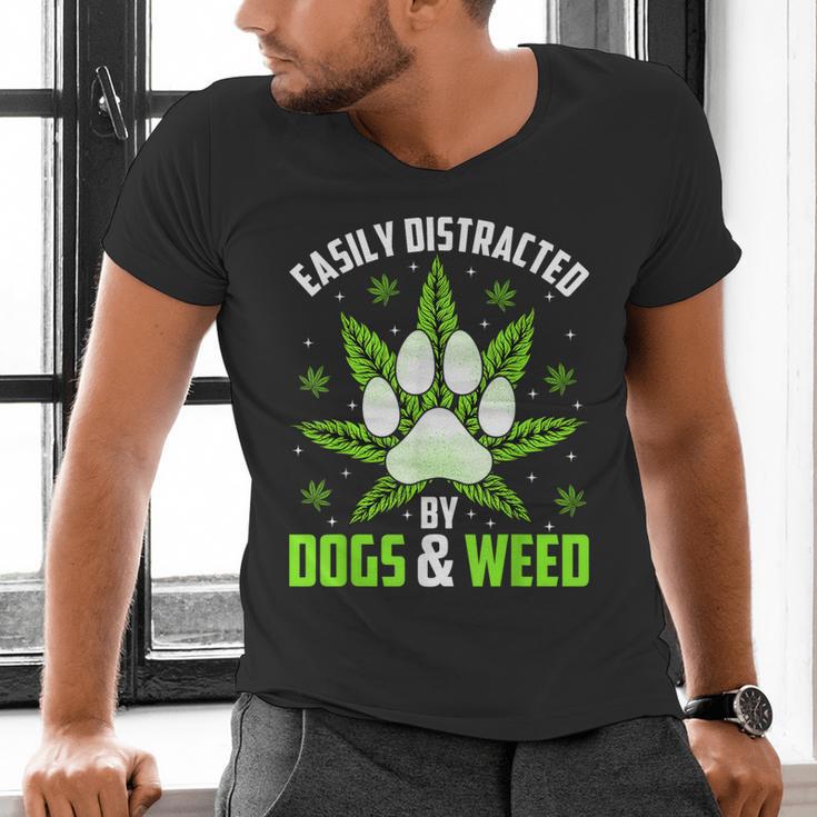 Dogs And Weed Dad Mom Dog Lover Cannabis Marijuana For Men Women Men's V-Neck T-Shirt