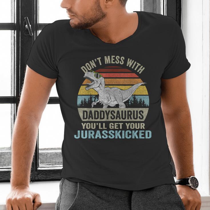 Don't Mess With DaddysaurusRex Daddy Saurus Dinosaur Men Men's V-Neck T-Shirt