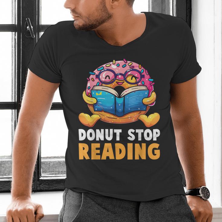 Donut Stop Reading Cute Book Reader Bookworm Donut Day Men's V-Neck T-Shirt