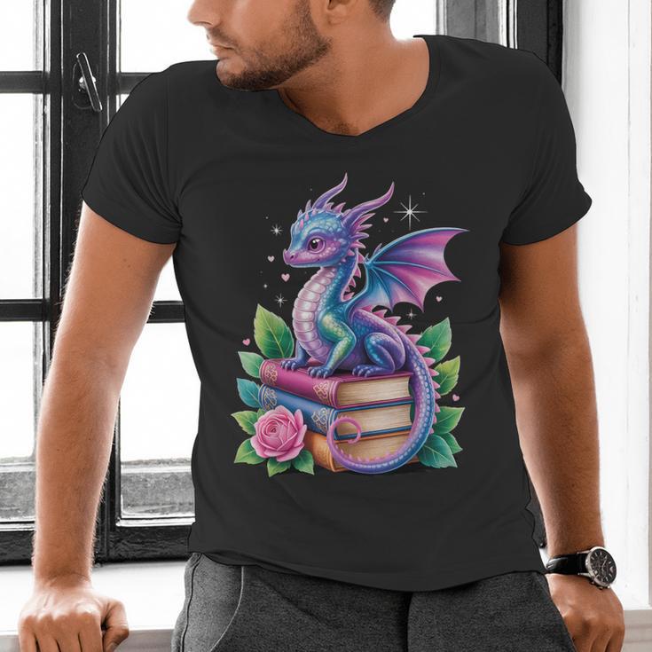Dragon Book Fantasy Reading Men's V-Neck T-Shirt Dragon Book Fantasy Reading Men's V-Neck T-Shirt