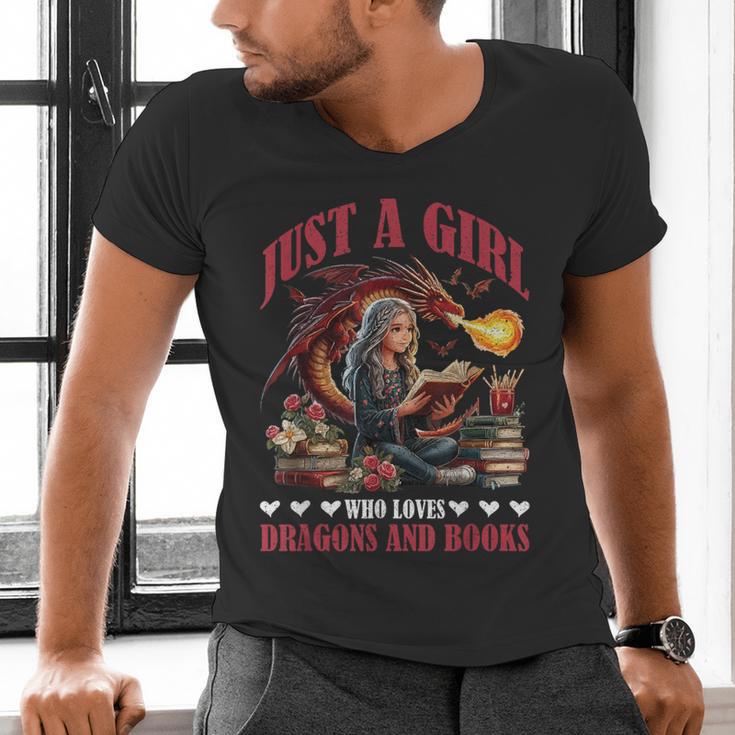 Dragon Just A Girl Who Loves Dragons And Books Men's V-Neck T-Shirt