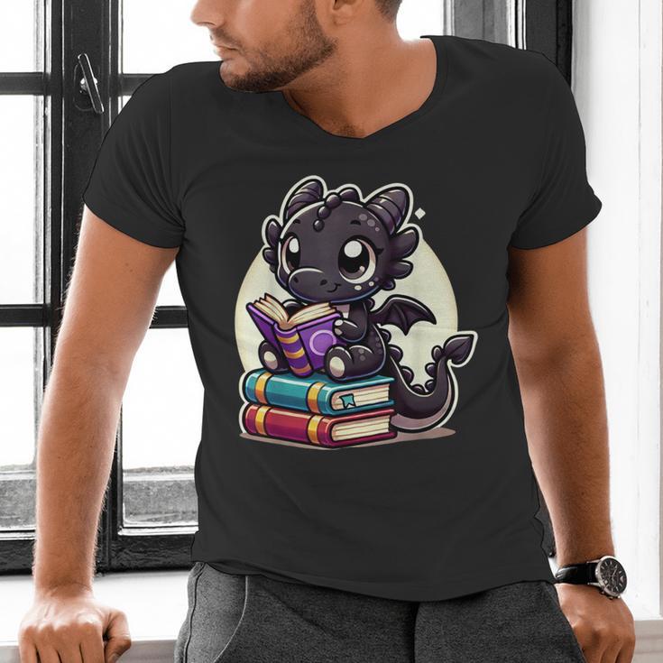 Dragon Reading A Book Cute Bookworm Book Lover Men's V-Neck T-Shirt