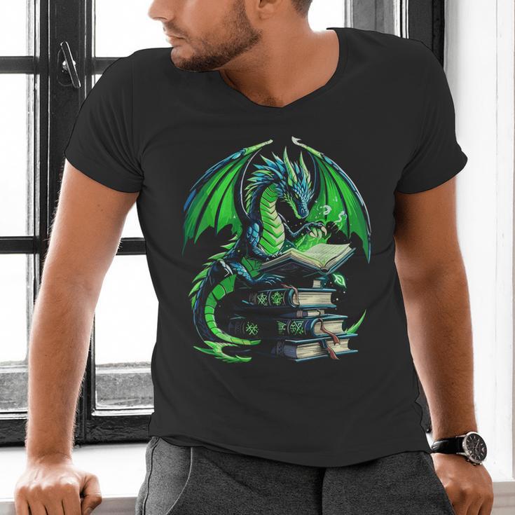 Dragon Reading Books Bookworm Men's V-Neck T-Shirt