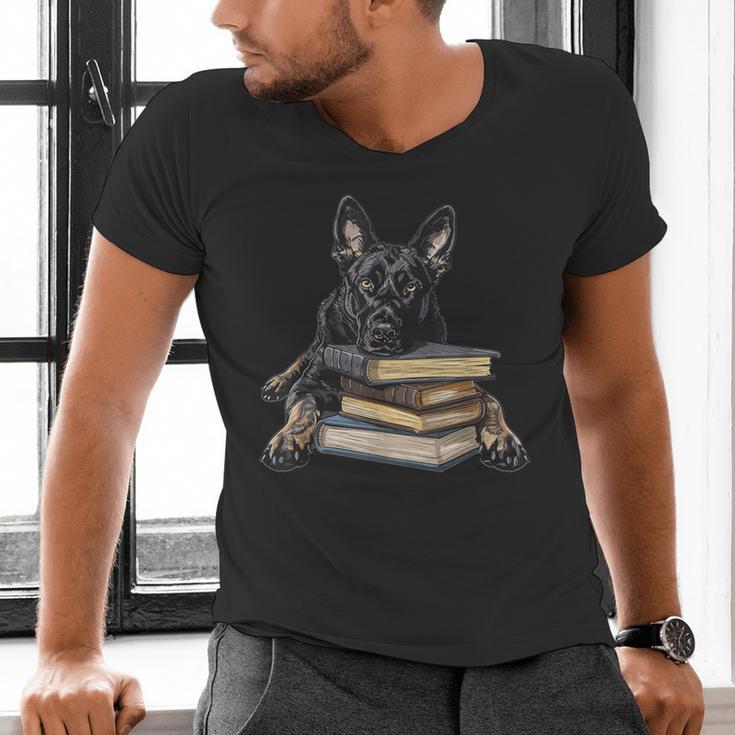 Dutch Shepherd Books Reading Dog Breed Graphic Men's V-Neck T-Shirt