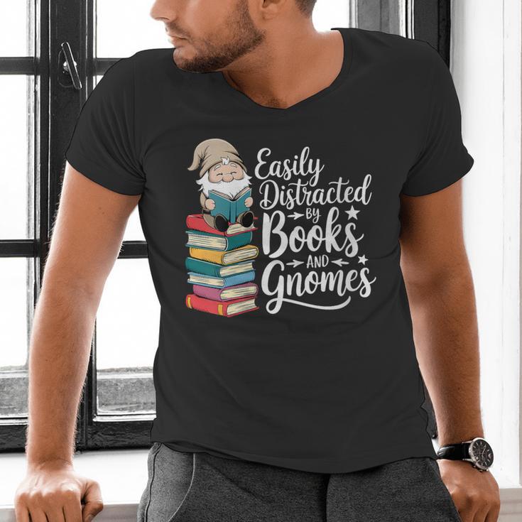 Easily Distracted By Books And Gnomes Men's V-Neck T-Shirt