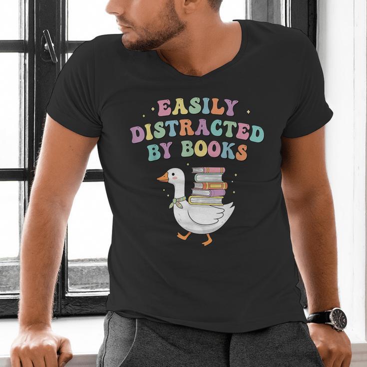 Easily Distracted By Books Silly-Goose Bookish Library Read Men's V-Neck T-Shirt