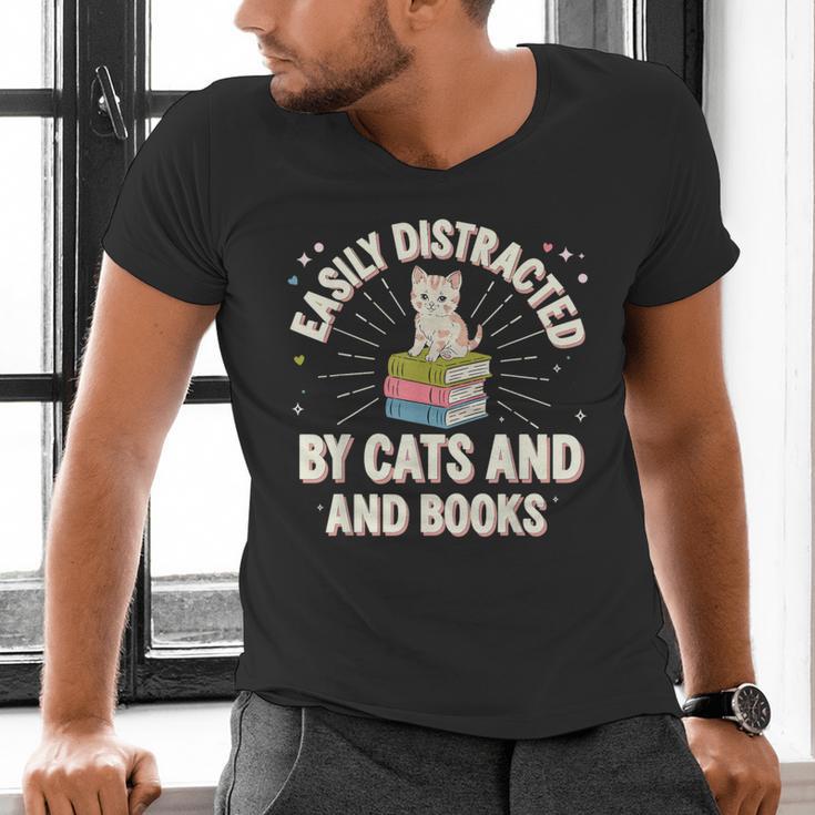 Easily Distracted By Cats & Books Tee Reader Book Worm Men's V-Neck T-Shirt Easily Distracted By Cats & Books Tee Reader Book Worm Men's V-Neck T-Shirt