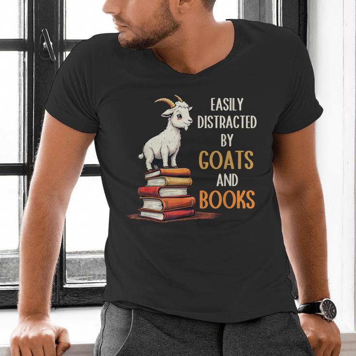 Easily Distracted By Goats And Books Goats And Book Reading Men's V-Neck T-Shirt
