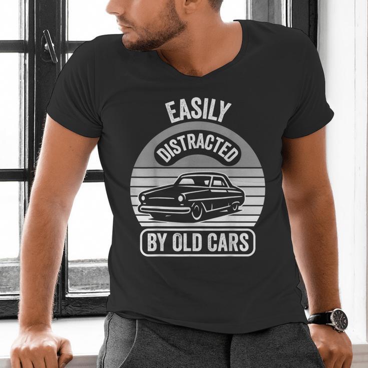 Easily Distracted By Old Cars Graphic Nostalgia Men's V-Neck T-Shirt Easily Distracted By Old Cars Graphic Nostalgia Men's V-Neck T-Shirt
