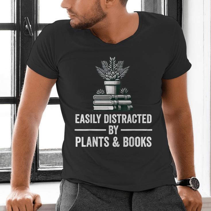 Easily Distracted By Plants & Books Plant Book Lover Men's V-Neck T-Shirt Easily Distracted By Plants & Books Plant Book Lover Men's V-Neck T-Shirt