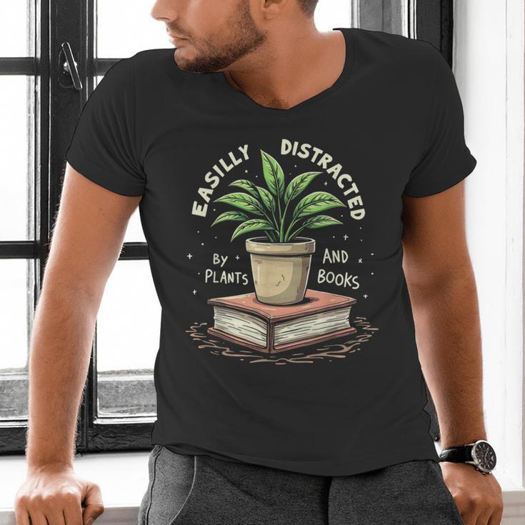 Easily Distracted By Plants And Books Men's V-Neck T-Shirt