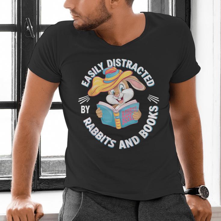 Easily Distracted By Rabbits And Books Reading Men's V-Neck T-Shirt