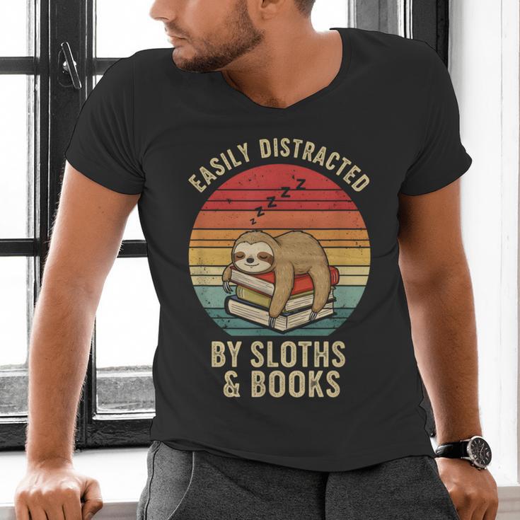 Easily Distracted By Sloths And Books Men's V-Neck T-Shirt Easily Distracted By Sloths And Books Men's V-Neck T-Shirt