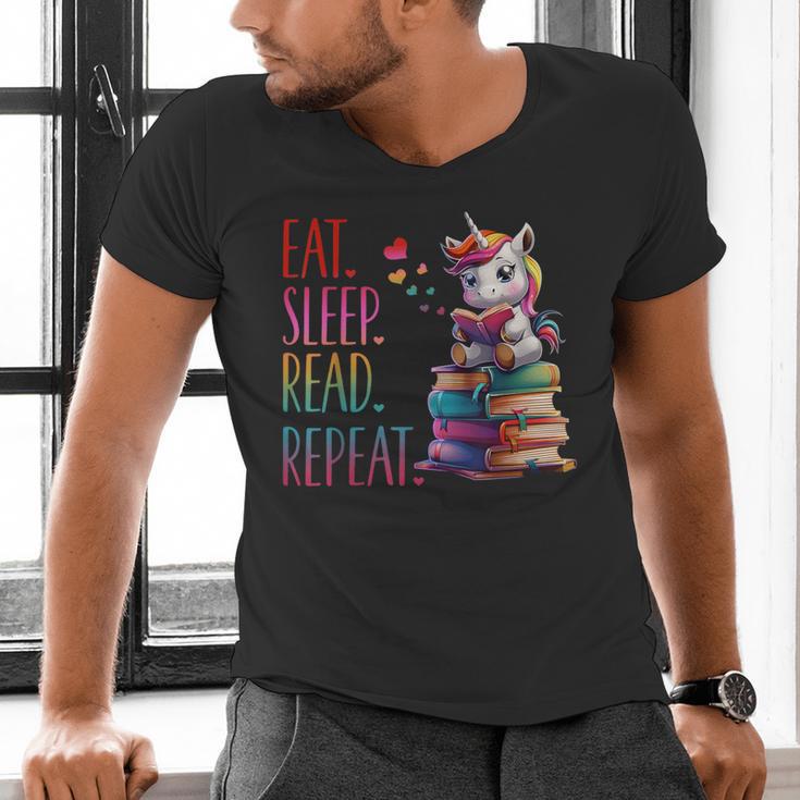 Eat Sleep Read Repeat Unicorn Read Book Reading Lovers Kids Men's V-Neck T-Shirt