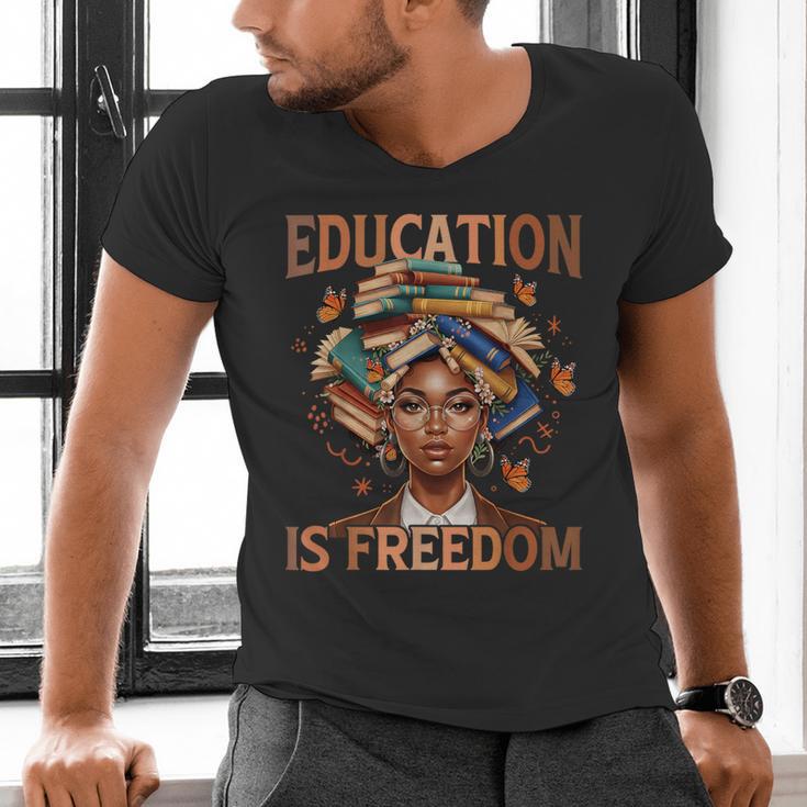 Education Is Freedom Teacher Books Black History Month Men's V-Neck T-Shirt